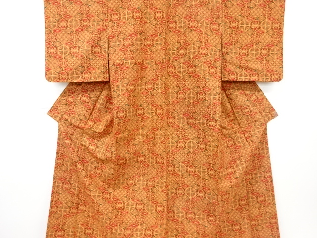 JAPANESE KIMONO / ANTIQUE KIMONO / SILK / TSUMUGI / FLORAL CREST SARASA